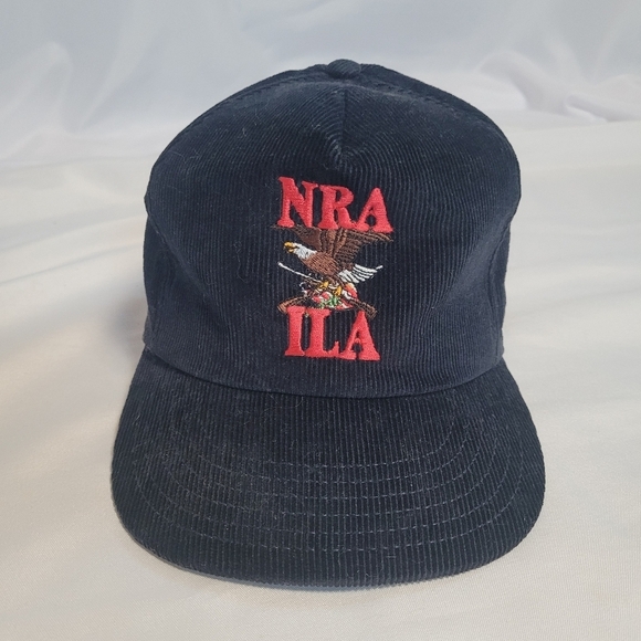 VTG NRA ILA National Rifle Assoc Eagle Black Corduroy Cap Hat One Size - Picture 1 of 9